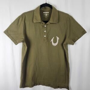True Religion U Logo Polo Olive Green Peru Made Cotton Shirt L Mens Casual Wear